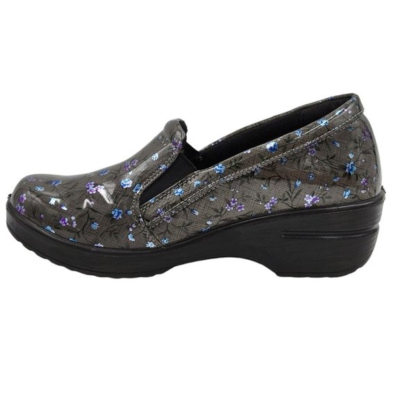 Easy Works by Easy Street Leeza Clogs Blue Purple Floral Slip Resistant Size 6.5 - Picture 2 of 12